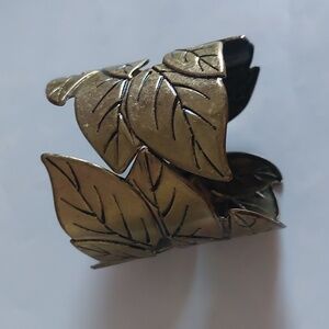 Brass Leaf Designed Hinged Bangle Bracelet